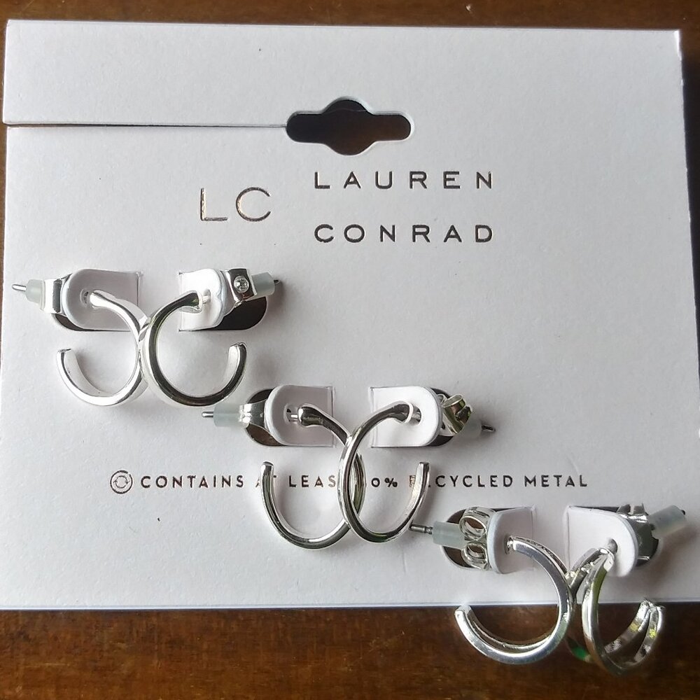 Lot of 3 Lauren Conrad Eco-Friendly Silver Hoop Earrings